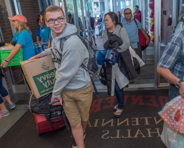 Students and parents at University of Denver move-in day.